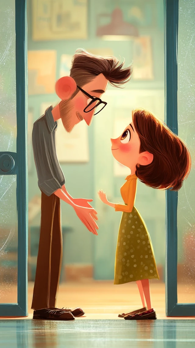 Pixar Style Artwork Man and Woman Touching Palms