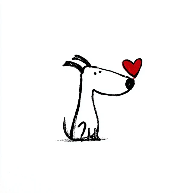 Dog Holding Heart Simple Drawing