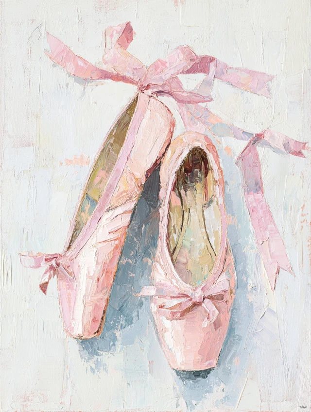 Pink Pointe Shoes Oil Painting Art