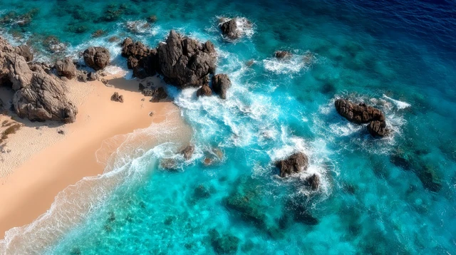 Sandy Beach Scene Aerial View Tropical Paradise