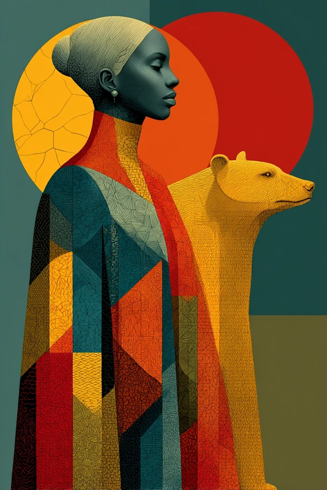 Black Woman Geometric Art Bear Hawk Symbolism