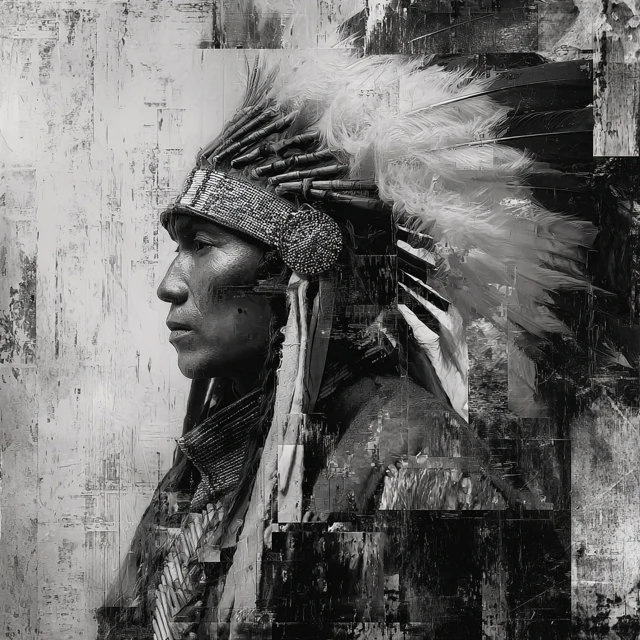 Native American Portrait Black and White Abstract Art