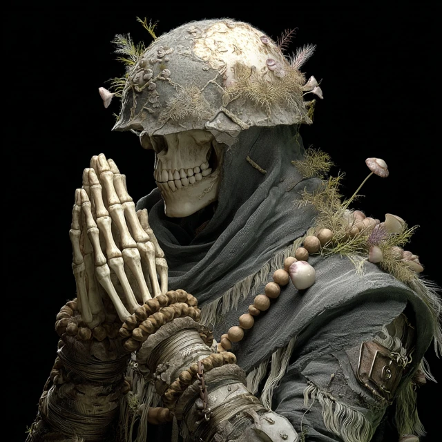 Fantasy Skeleton Cleric Praying with Beads