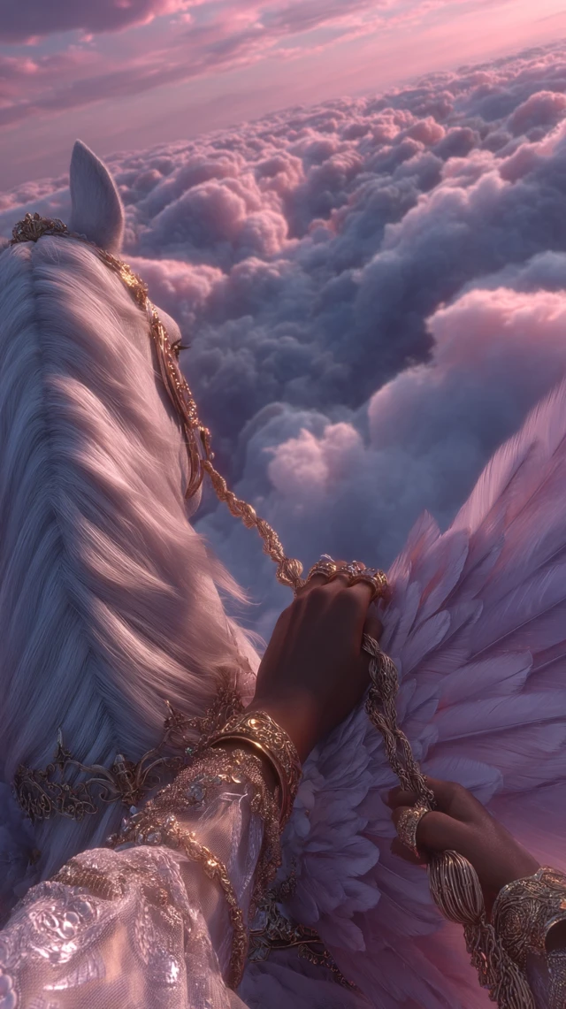 Princess Unicorn Flight Above Fantasy City