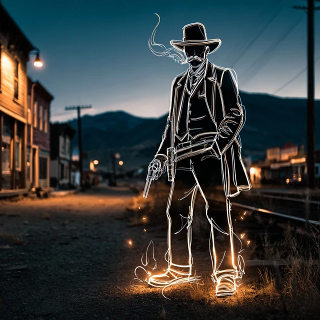 Neon Gunslinger in a Ghost Town