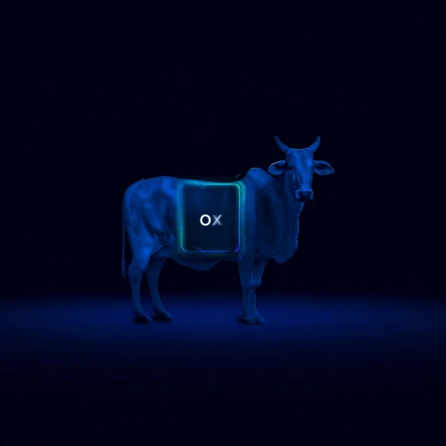 Blue Ox in XRay Style on Dark Background
