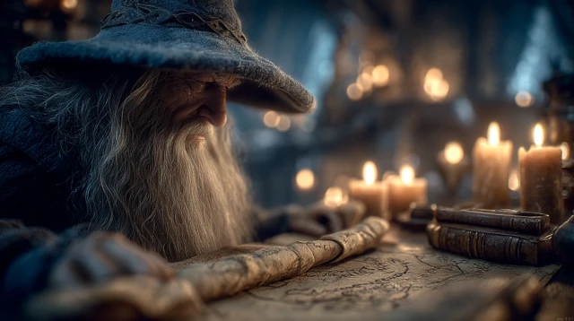 Gandalf Observing Ancient Scrolls John Howe Inspired