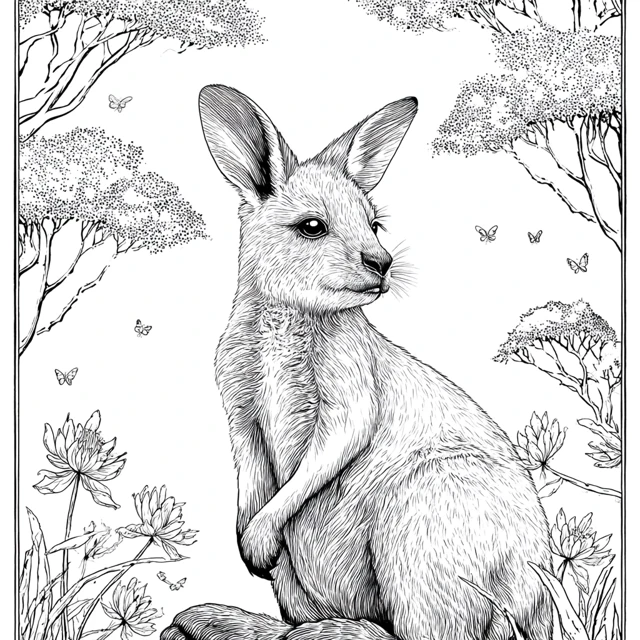 Baby Kangaroo Coloring Page for Adults Cute Whimsical