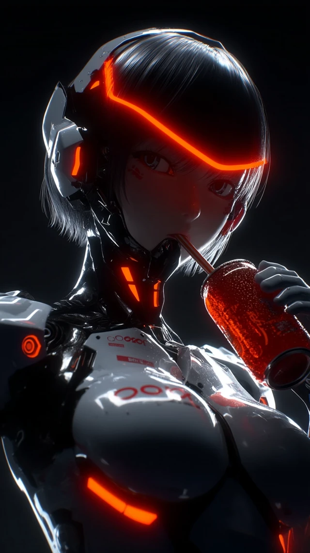 Anime Girl in Mecha Suit Drinks Cola