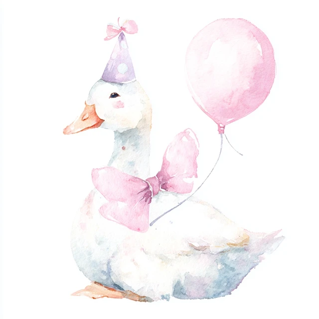 Cute Birthday Goose Watercolor Illustration