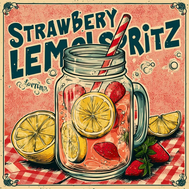 Strawberry Lemon Spritz Vintage Illustration