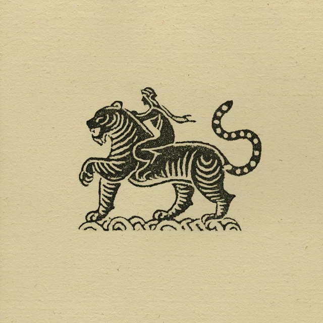Tiger Rider Logo Hand Drawn Folkloric Art