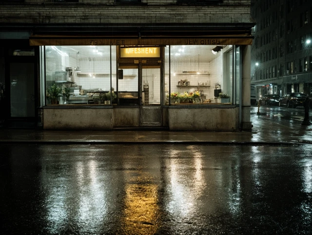 Brooklyn Coffee Shop at Night Realistic Photo