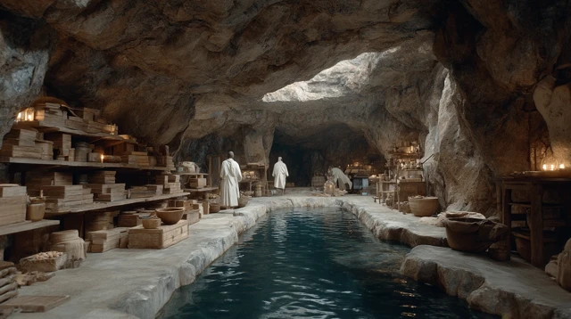 Elven Refuge Cave Interior Cinematic Shot