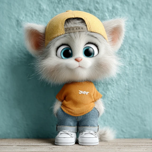Cute 3D Cartoon Kitten in Stylish Outfit