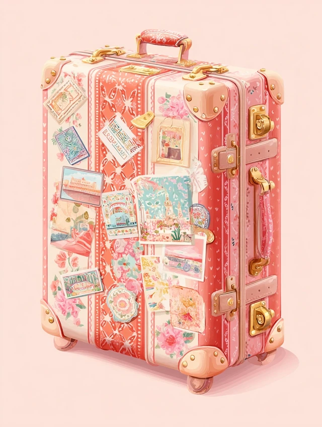 Vintage Suitcase with Moroccan Patterns and Travel Stickers