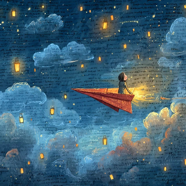 Magical Paper Plane Dreamscape Illustration