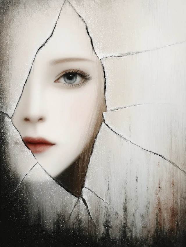 Woman in Broken Glass Mysterious Portrait