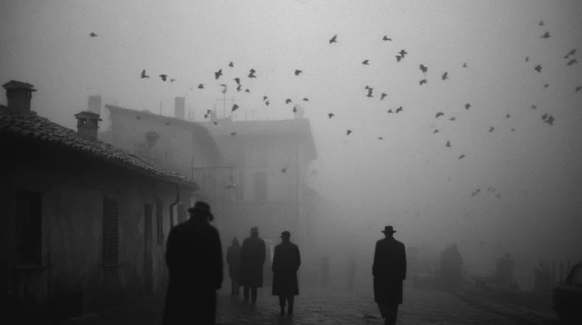 Birds in Fog Dreamlike Italian Village