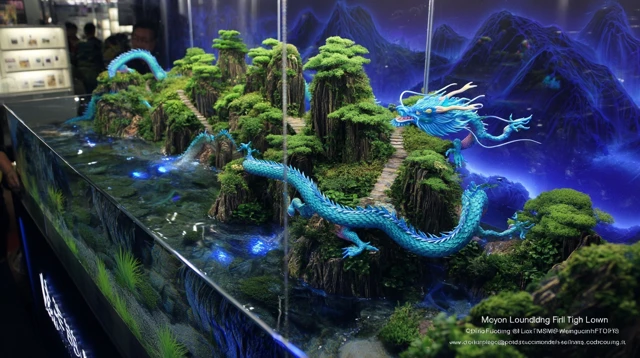 Oriental Dragon Fish Tank Mountain Landscape