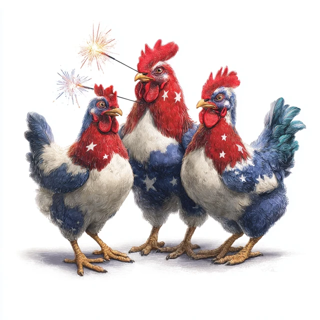 Cute Chickens Celebrating Fourth of July