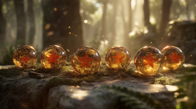 Dragon Balls in a Forest Clearing Sunset