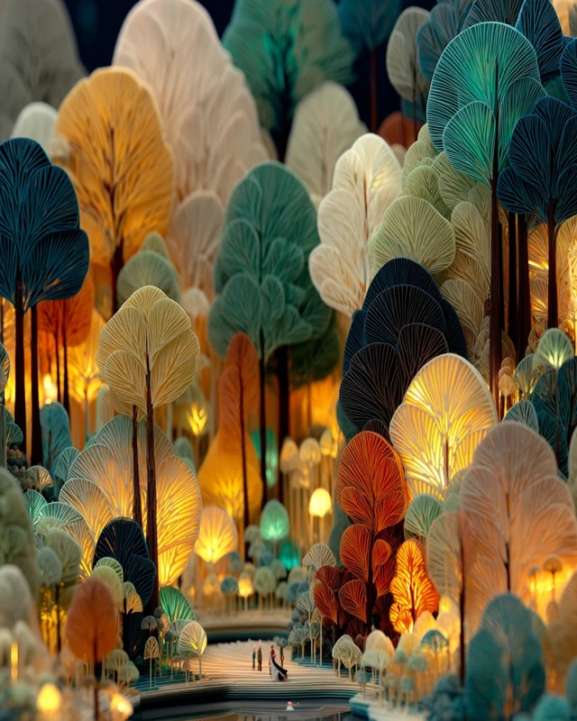Cartoon Forest 3D Art with Mystical Creatures