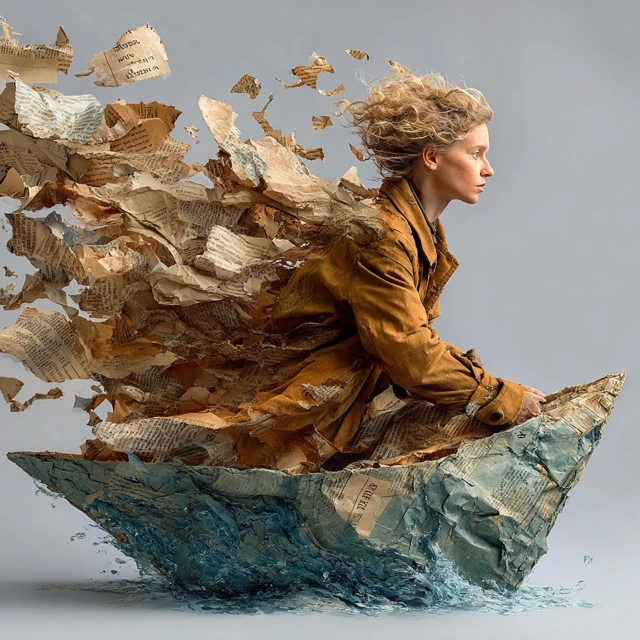 Woman on Paper Boat Illustration