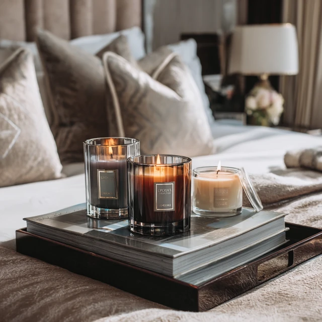 Luxury Bedroom Design Neutral Tones Candles and Scents