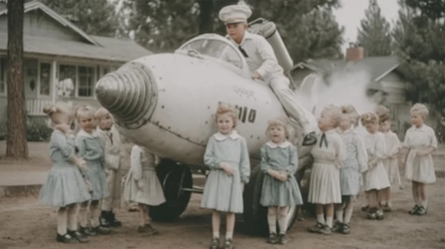 Retro Futuristic Milkman Jetpack Delivery 1950s