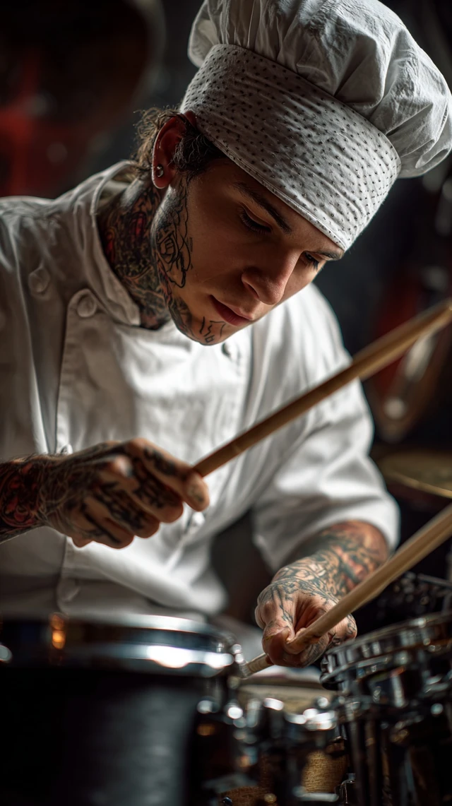 Hipster Chef Drummer Cooking