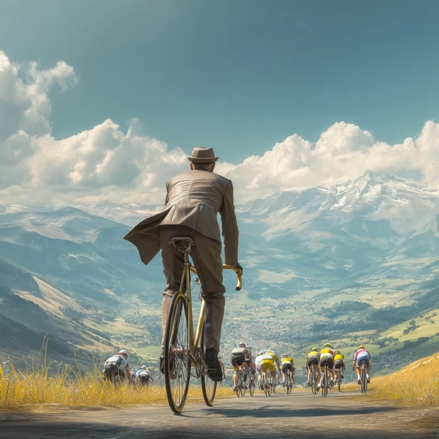 Man in Suit Races Tour de France Cyclists