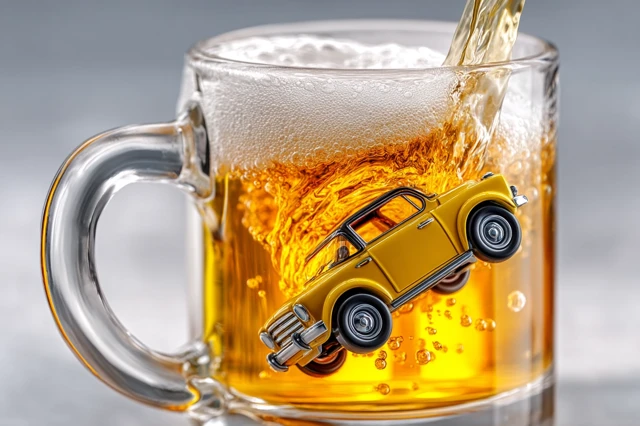 Car Falling into Beer Funny Photographic Closeup