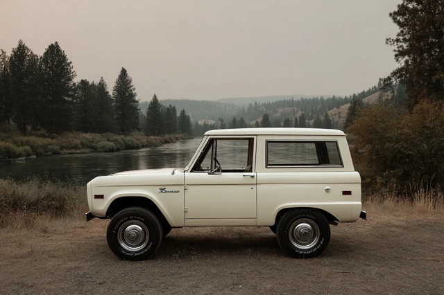 Vintage Ford Bronco in Oregon at Sunset Logo