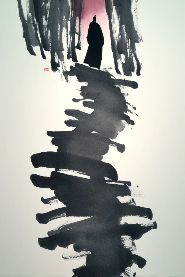 Abstract Ink Art Tang Poet Silhouette
