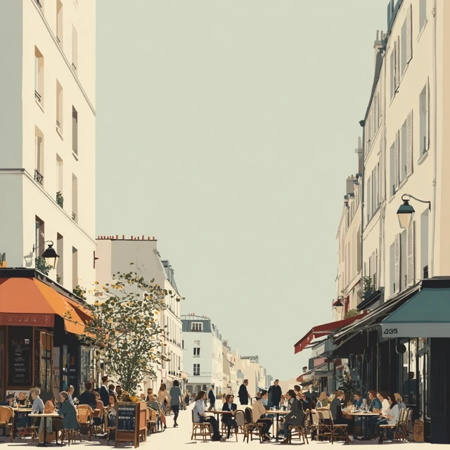 Parisian Street Scene Minimalist Illustration