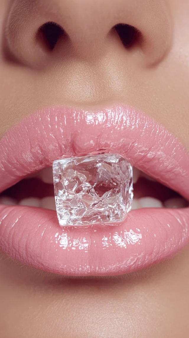 Pink Lip Gloss Ice Cube Beauty Photography
