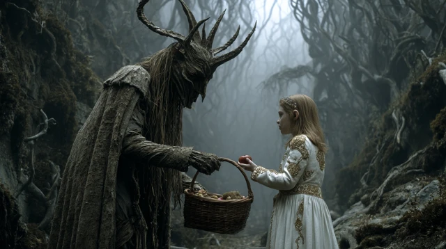 Forest Spirit and Girl Dark Fantasy Scene