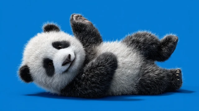 Playful Panda Rolling on Back Photorealistic 3D