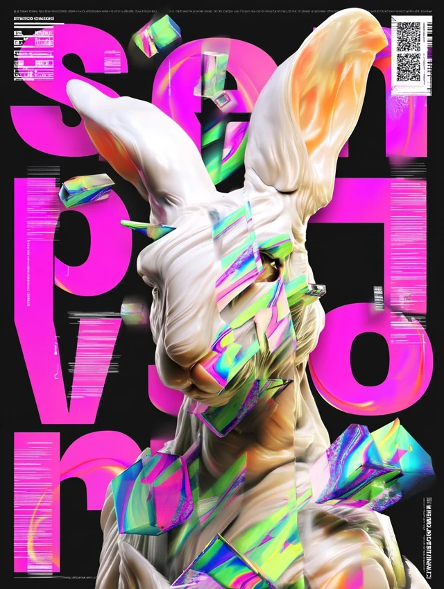 Glitch Rabbit Poster Design Abstract Art Freedom