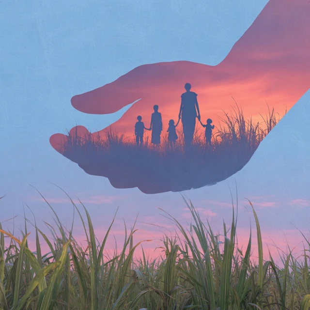 Family Sunset Illustration Hand Palm Care