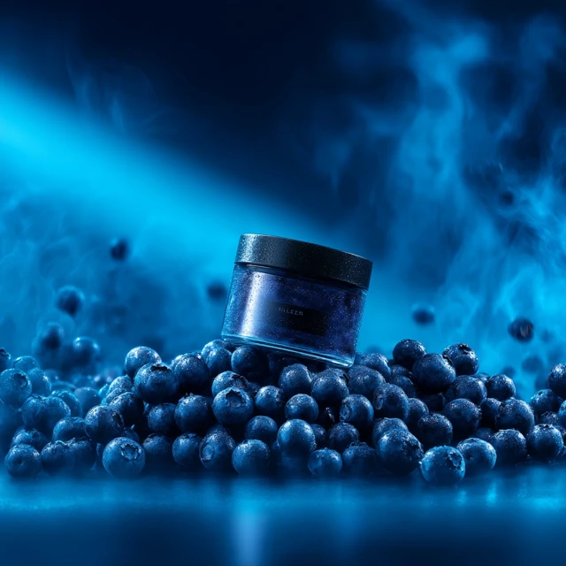 Blueberry Product Jar with Neon Blue Background