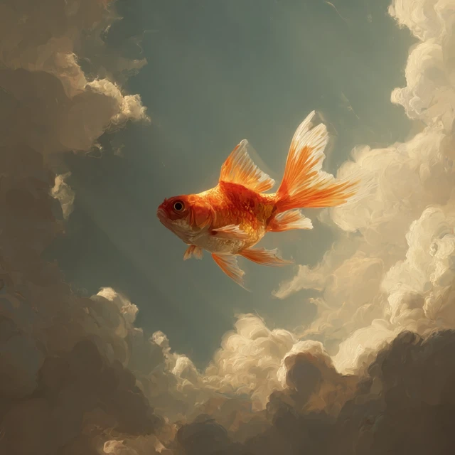 Timmy the Goldfish in Heaven A Heavenly Painting