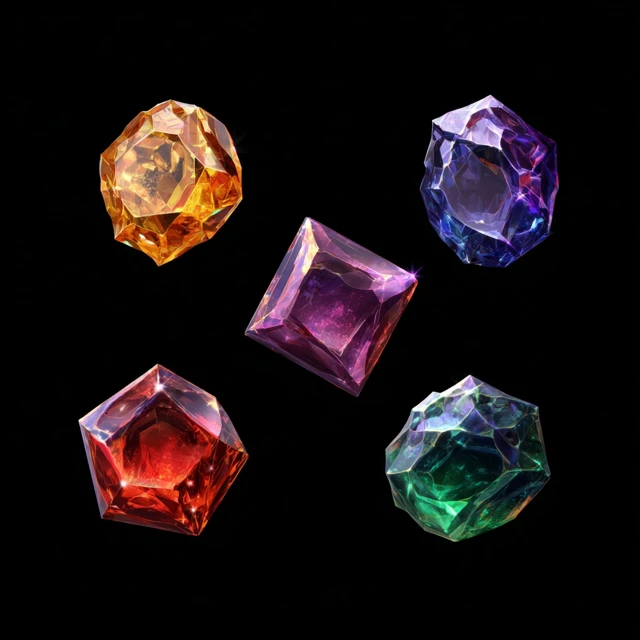 Video Game Gemstones in Various Colors Black Background