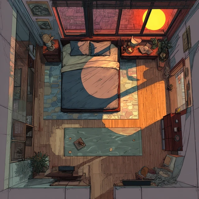 Sunset Bedroom: Lovers Retreat, Top Down View