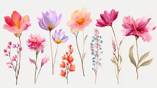 Elegant Watercolor Floral Set for Decor and Design