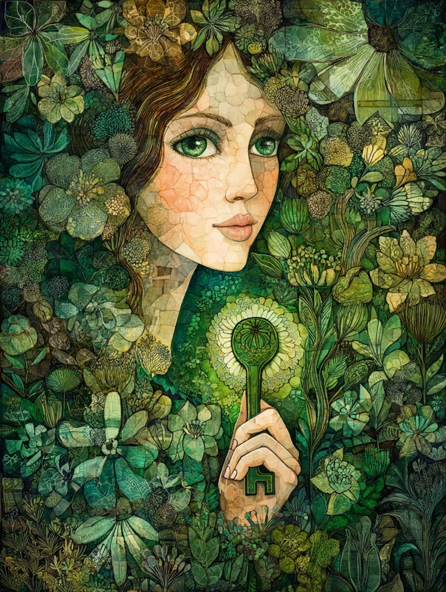 Woman with Key in Moss Green Amanda Sage Style