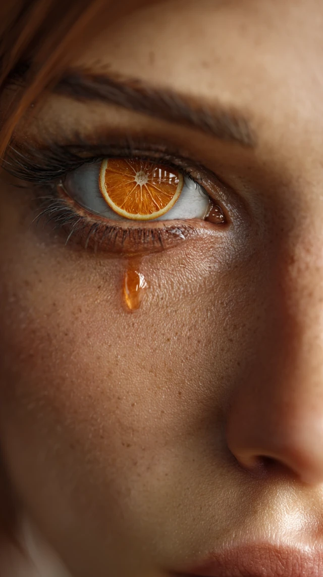 Orange Eye Tear Close Up Hyperrealism