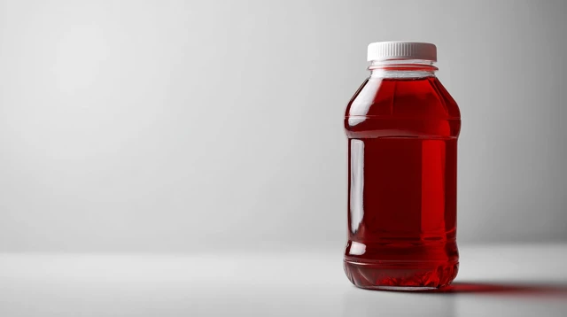 Red Drink in Plastic Bottle Product Stock Photo