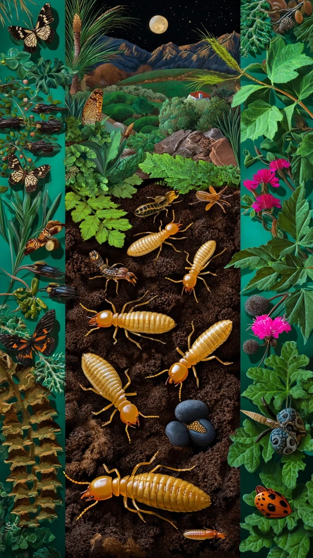 Garden Scene Termites Foraging Illustration